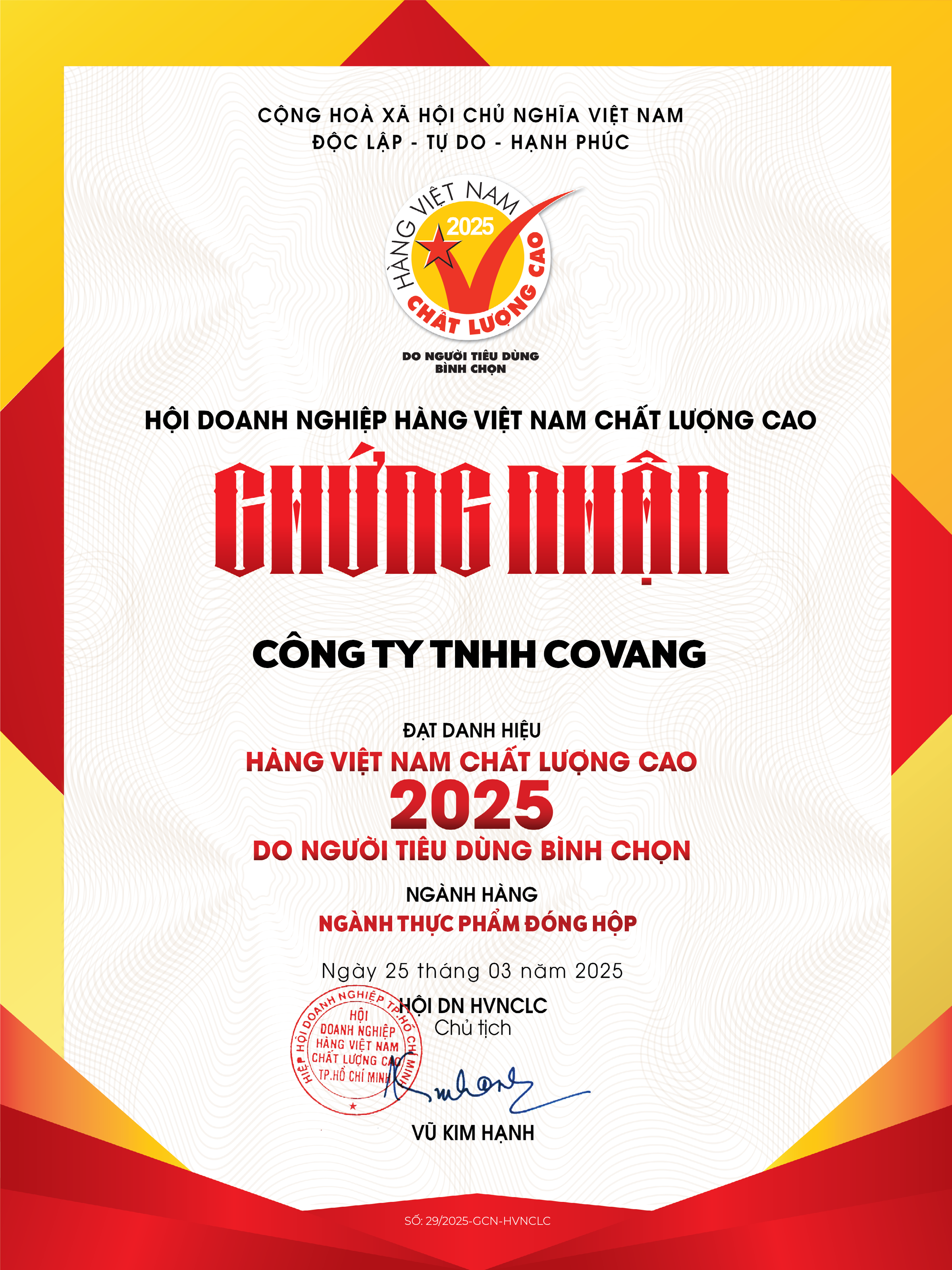 Chứng nhận và sự công nhận Hàng Việt Nam Chất Lượng Cao 2025