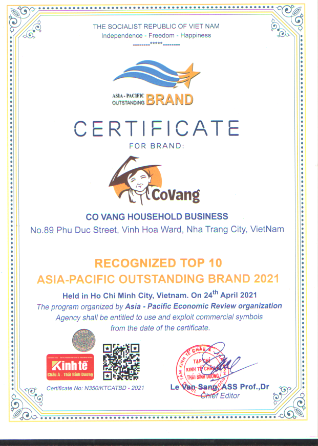 Chứng nhận và sự công nhận Top 10 Thương hiệu tiêu biểu Châu Á Thái Bình Dương 2021