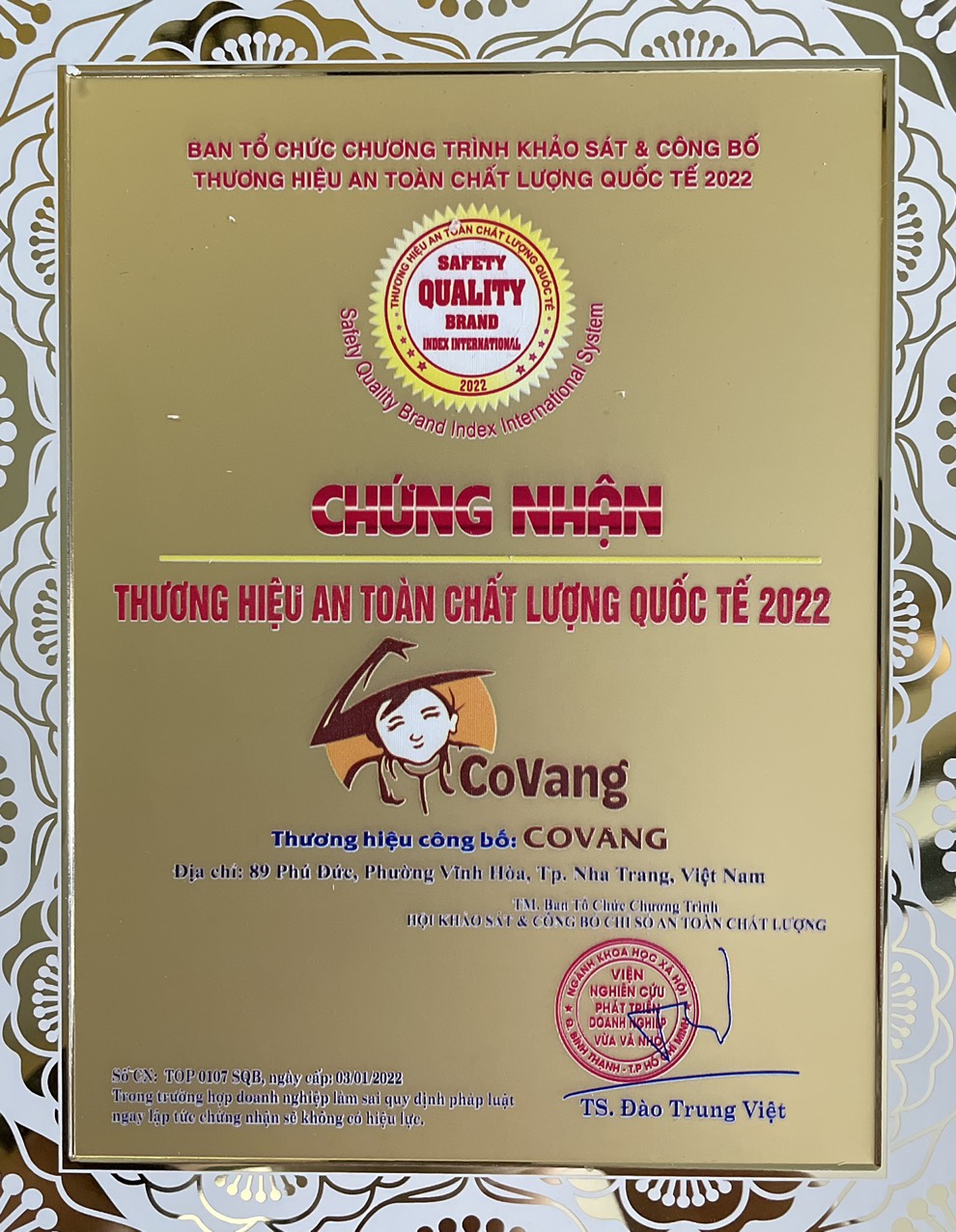 Chứng nhận và sự công nhận Thương hiệu an toàn Quốc Tế 2022